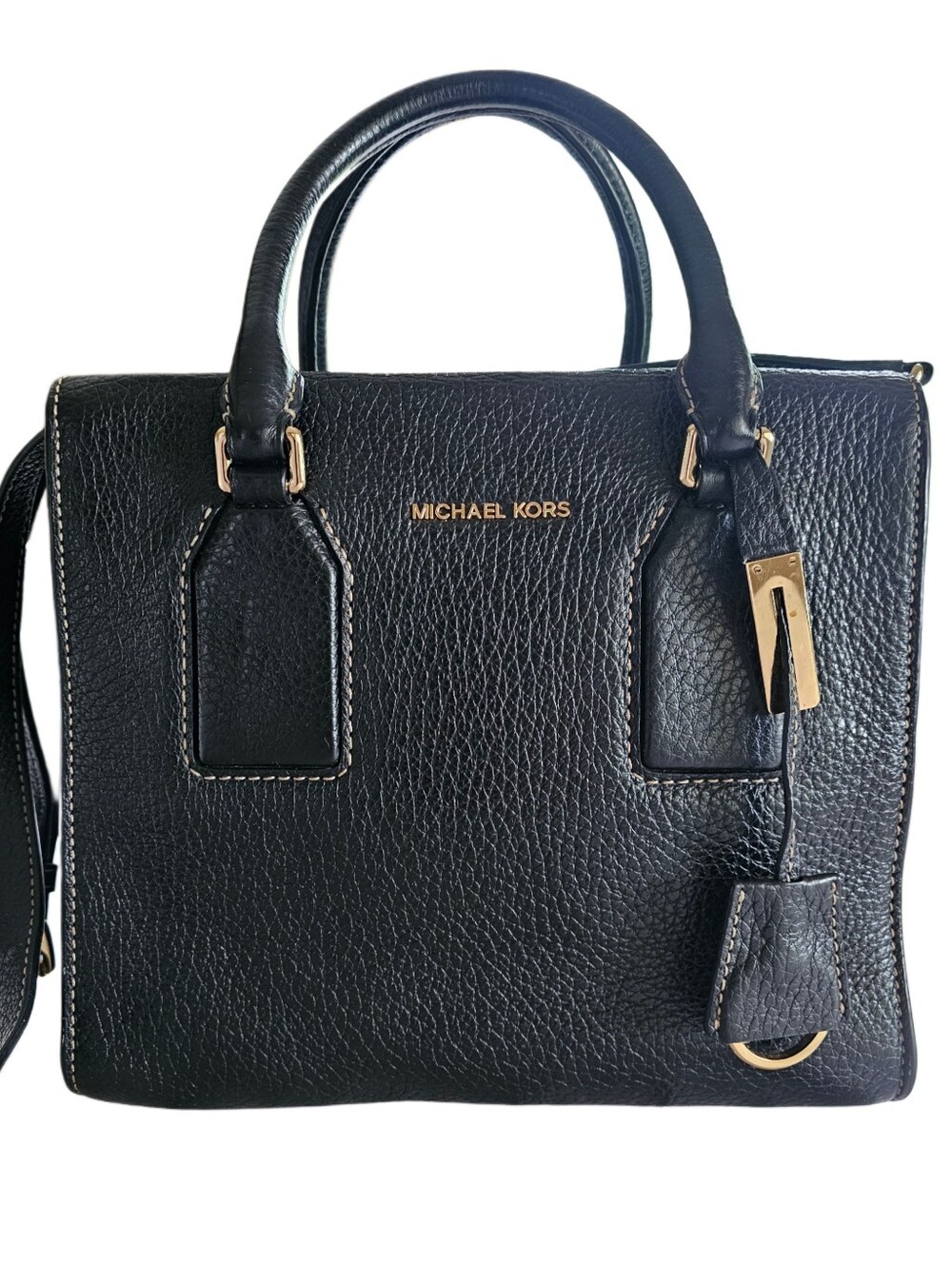 Black Pebbled Leather Gold Hardware Michael Kors Selby Two Way Bag